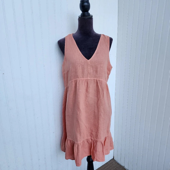 NWT Anthropologie Cynthia Rowley Irang Pink 100% Linen Dress Sleeveless Ruffle L - Picture 2 of 11